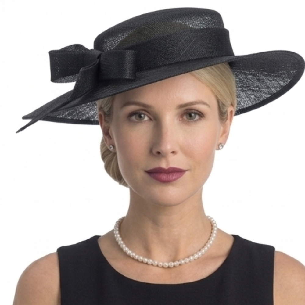 Beloved Millinery Couture Black Flat Top Hat Church Brunch Business Funeral - Picture 3 of 9
